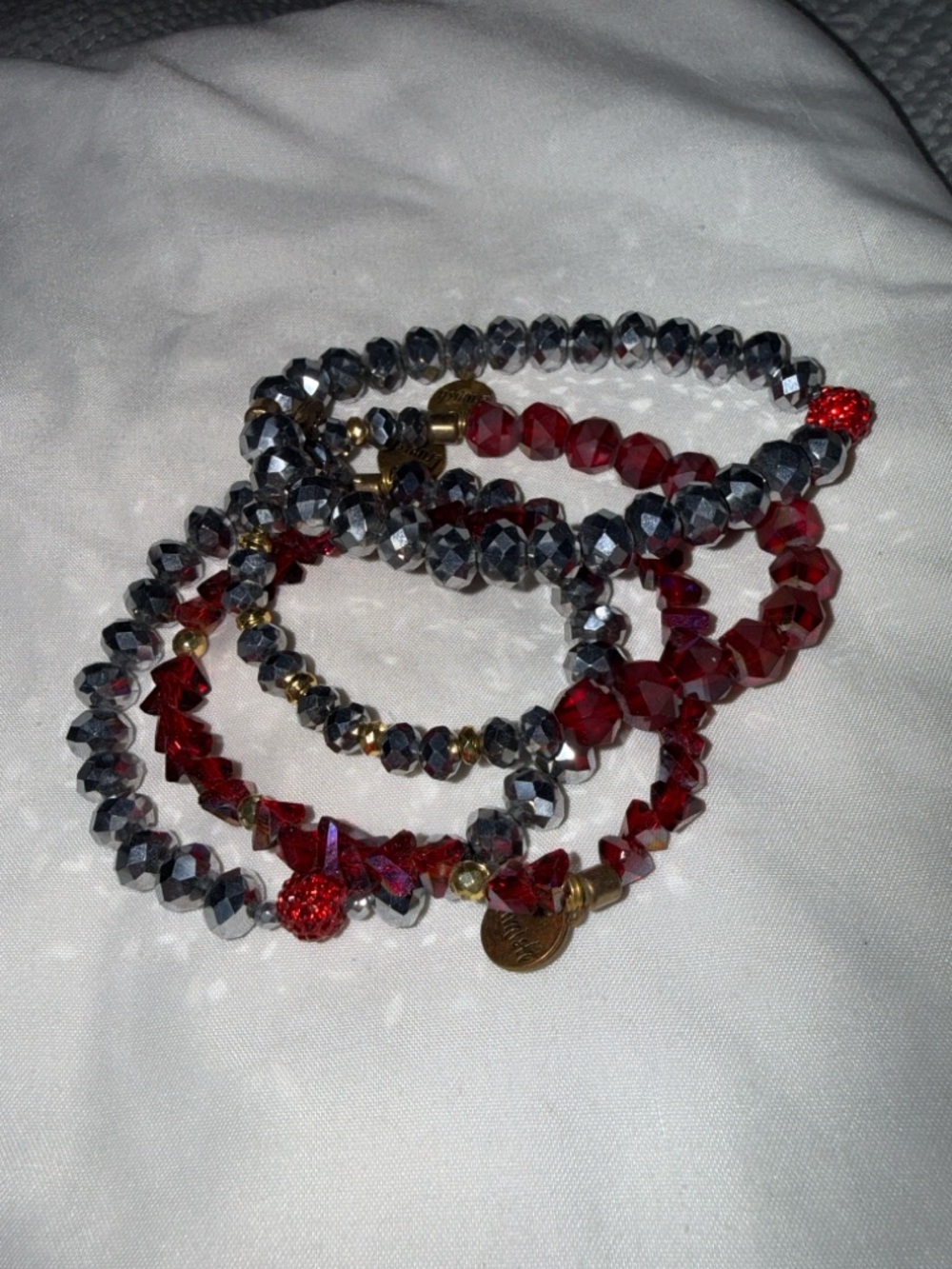Erimish Hematite Faceted Bead Bracelet with Red Pave Accent Stack